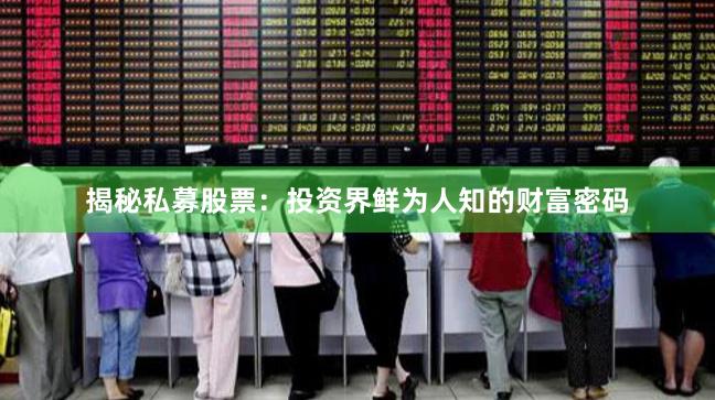 揭秘私募股票：投资界鲜为人知的财富密码